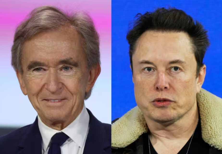Rich guys Bernard Arnault (left) and Elon Musk