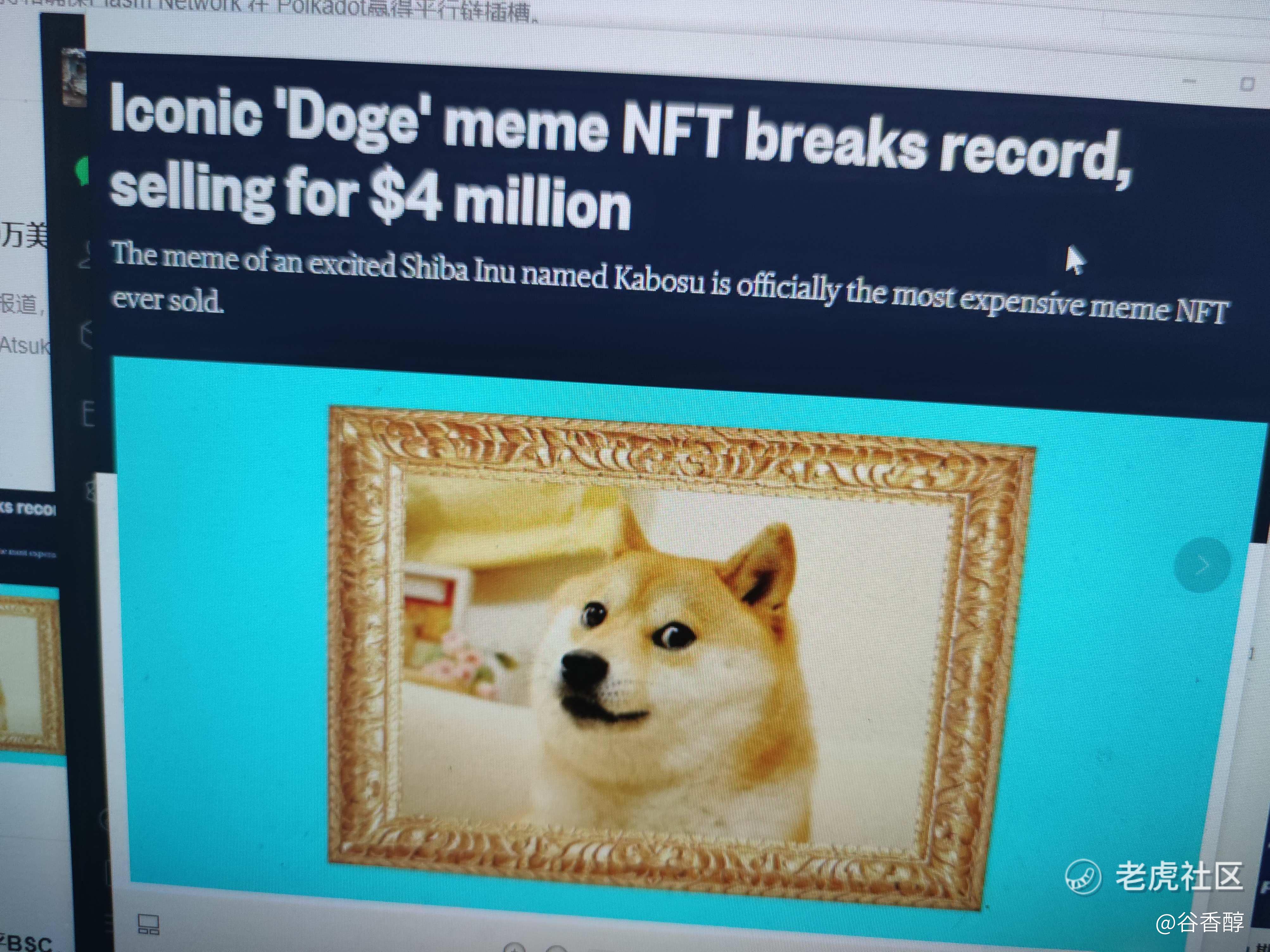 狗狗币doge原始照片nft以400万美元的价格出售据nbcnew报道 6月11日 Pleasrdao 出价1696 老虎社区 美港股上老虎 老虎社区