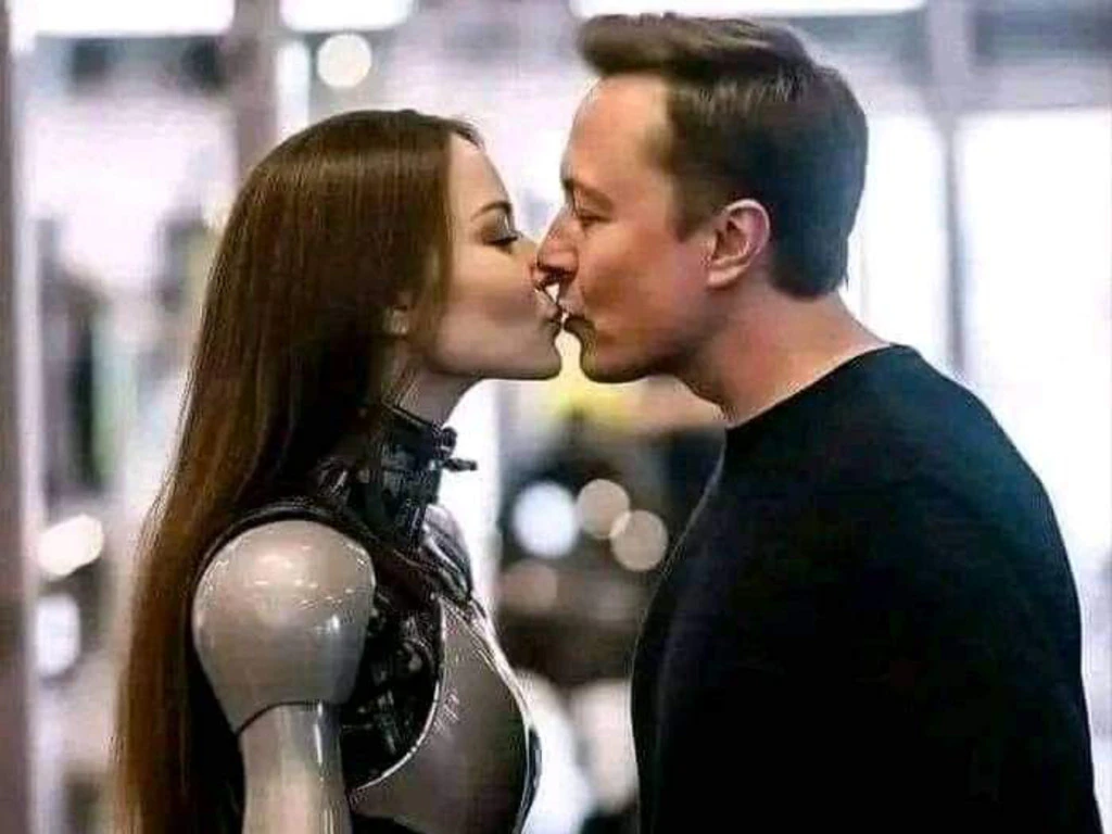 AI制作-马斯克和机器人亲吻