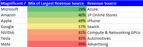 Magnificent 7 Top Revenue Source Diversification