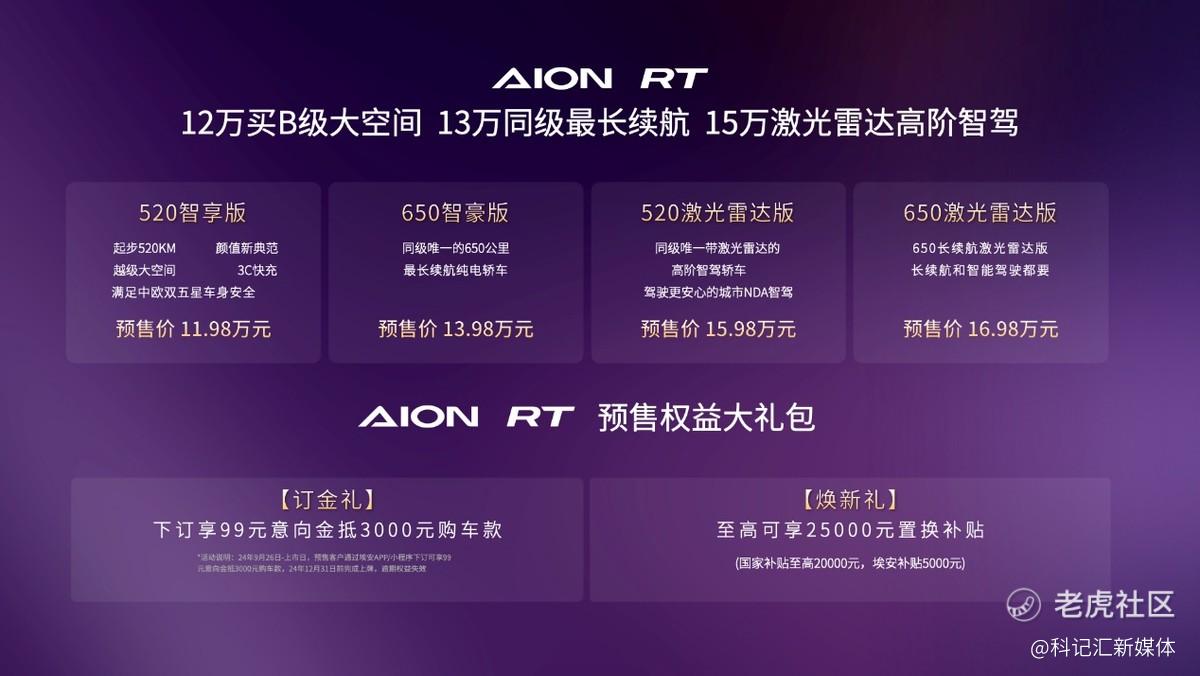 11.98-16.98万！A+王者AION RT预售-科记汇