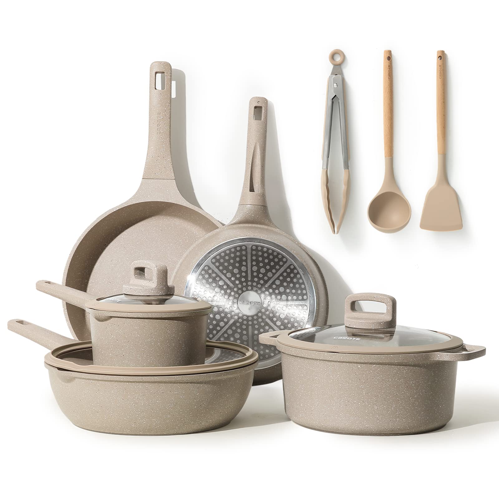 Amazon.com: CAROTE Pots and Pans Set Non Stick, 11Pcs Nonstick Kitchen  Cookware Sets, Stackable Induction Cookware, Pot and Pan Set, Pans for  Cooking, Taupe Granite: Home & Kitchen