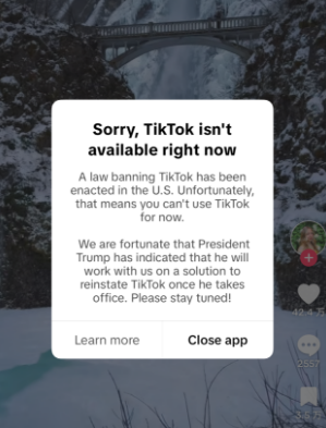 △TikTok弹窗显示：TikTok已停止服务